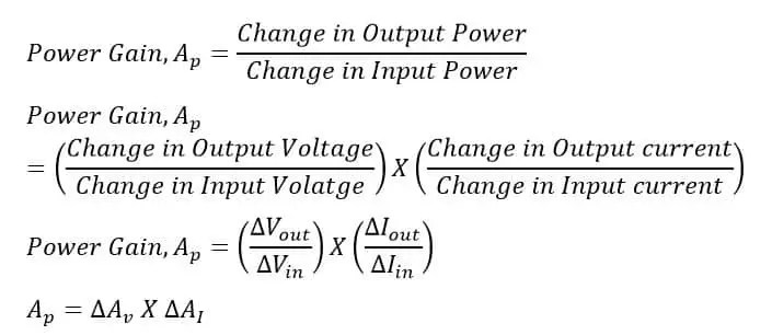 Voltaje, corriente y ganancia de potencia de un amplificador