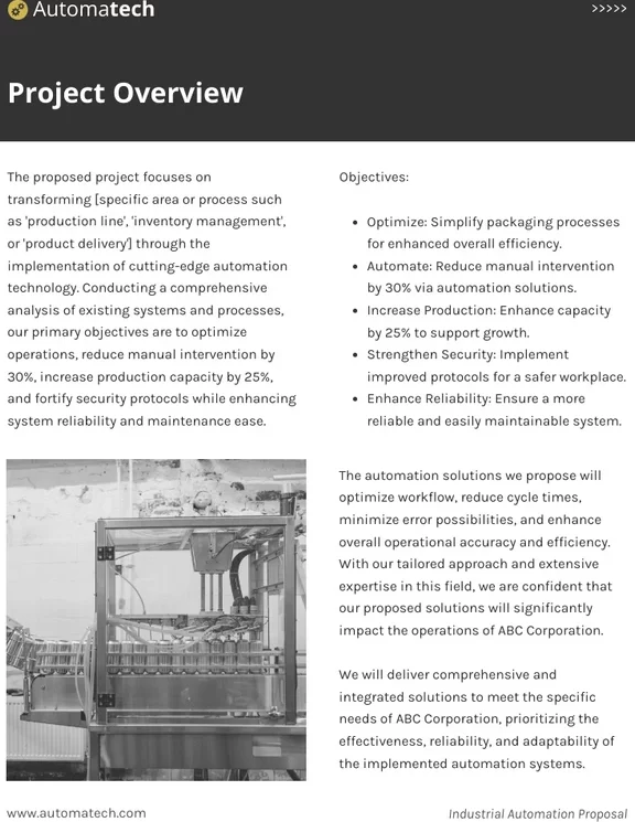 Plantilla de propuesta de automatización industrial - Venngage