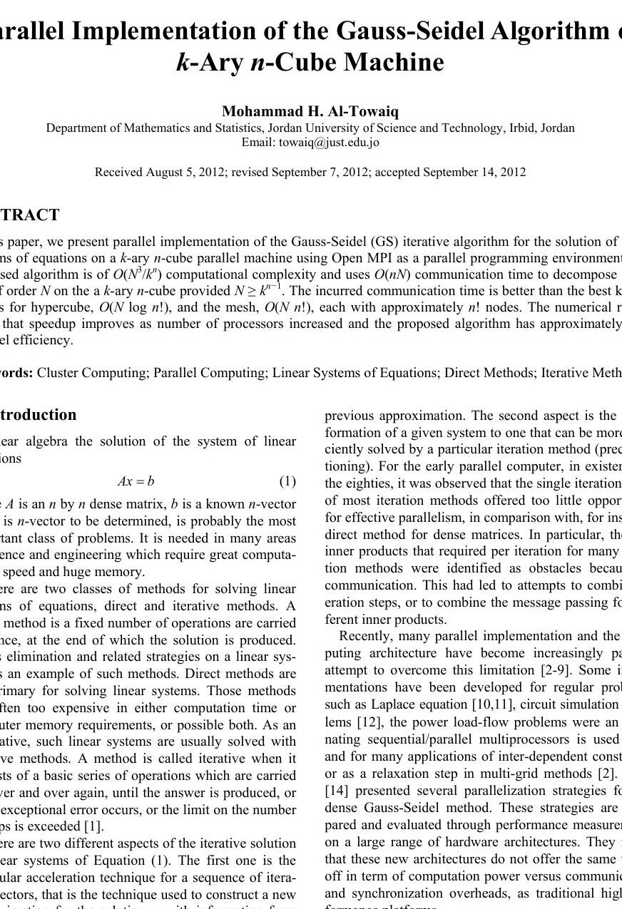 Implementación paralela del algoritmo de Gauss-Seidel en k
