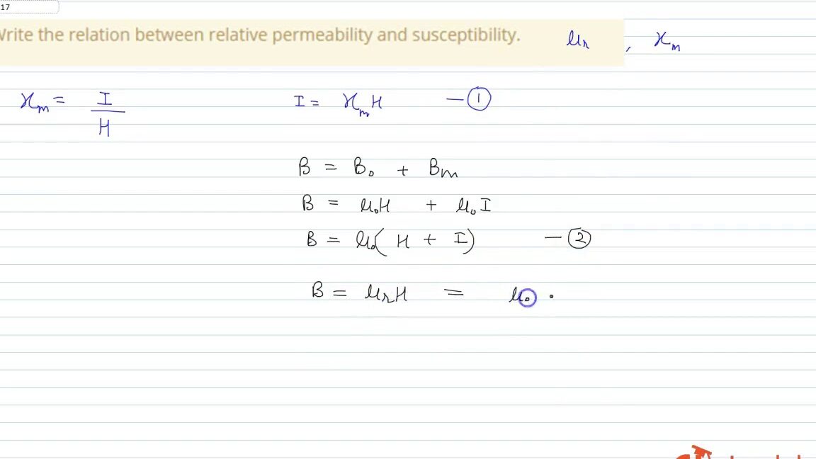Relación entre Permeabilidad Relativa y Susceptibilidad Magnética Escribe la relación entre permeabilidad relativa y susceptibilidad.
